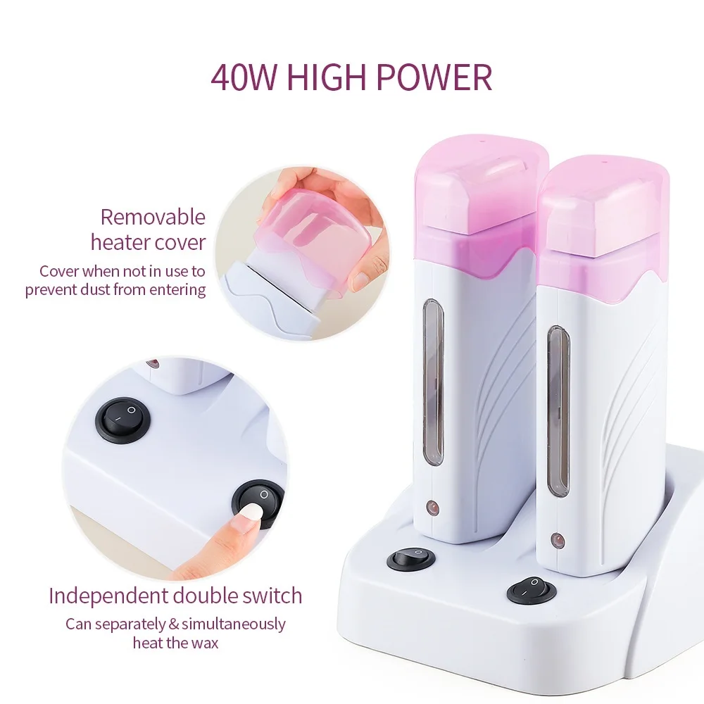 Dual Base Electric Wax Heater Set Double Base Depilatory Heater Hair Removal Waxing Warmer Roll on Wax Heater Roller Epilator