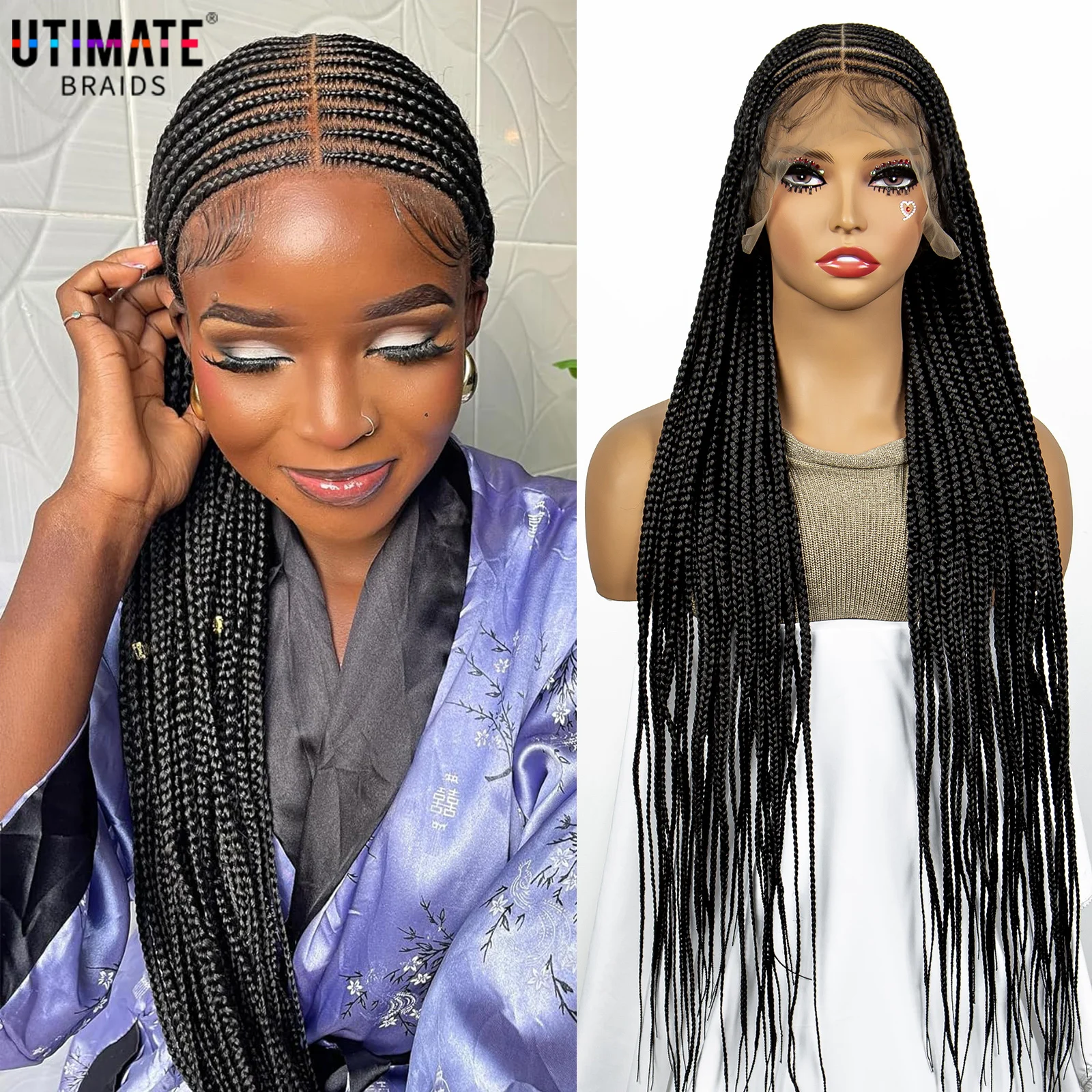 

Synthetic Cornrow Braided Wigs for Women Knotless Box Braided Wigs 36 Inches Full Lace Twist Braiding Wig with Baby Hair