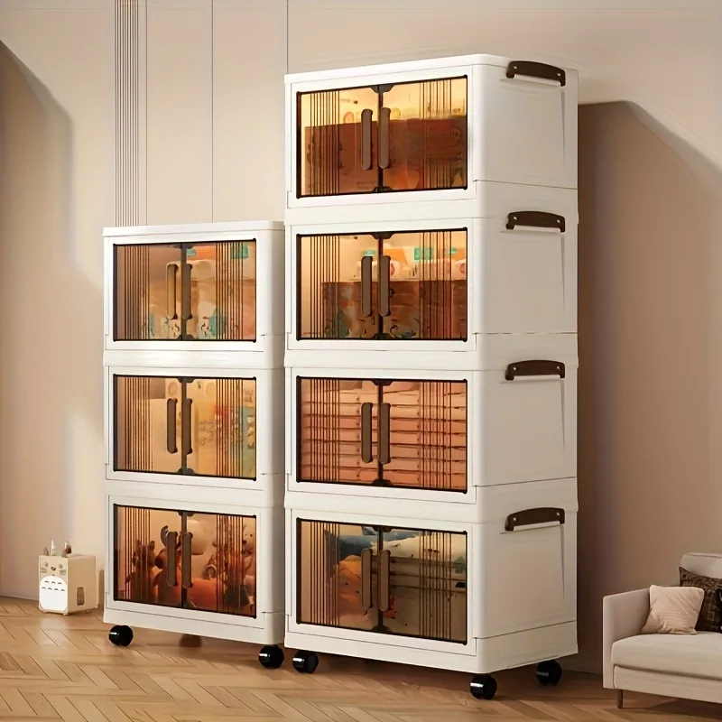 4/5-Tier Heavy-Duty Plastic Folding Storage Cabinet with Lid - Foldable & Stackable Shelving Unit