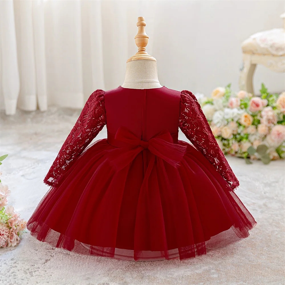 Langärmliges Spitzenkleid für Babys, elegantes High-End-Kleid, geeignet für Geburtstagsfeiern, Geburtstagsfotografie und Fotografie – Detail 15