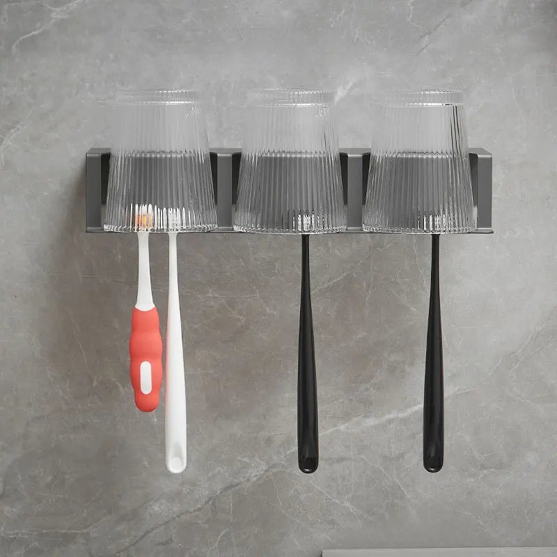 Bathroom Toothbrush Holder Cup Holder Bathroom Storage Shelf Stainless Steel Wall Mounted Toothbrush Cup Gray/Black