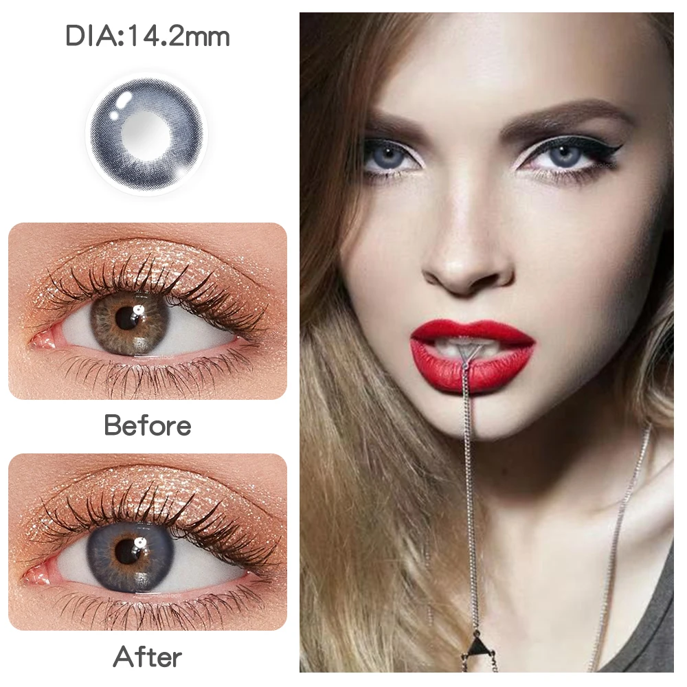 1 Pair 14mm Colored Contact Lenses For Eyes Fashion Natural Brown Lenses Small Beautiful Pupil with Myopia Degree Yearly Use contact lenses