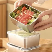 Boîte de rangement des aliments pour réfrigérateur avec couvercle en plastique, acier inoxydable, boîte de conservation de la fraîcheur des aliments, boîte de pique-nique, 600ml 4