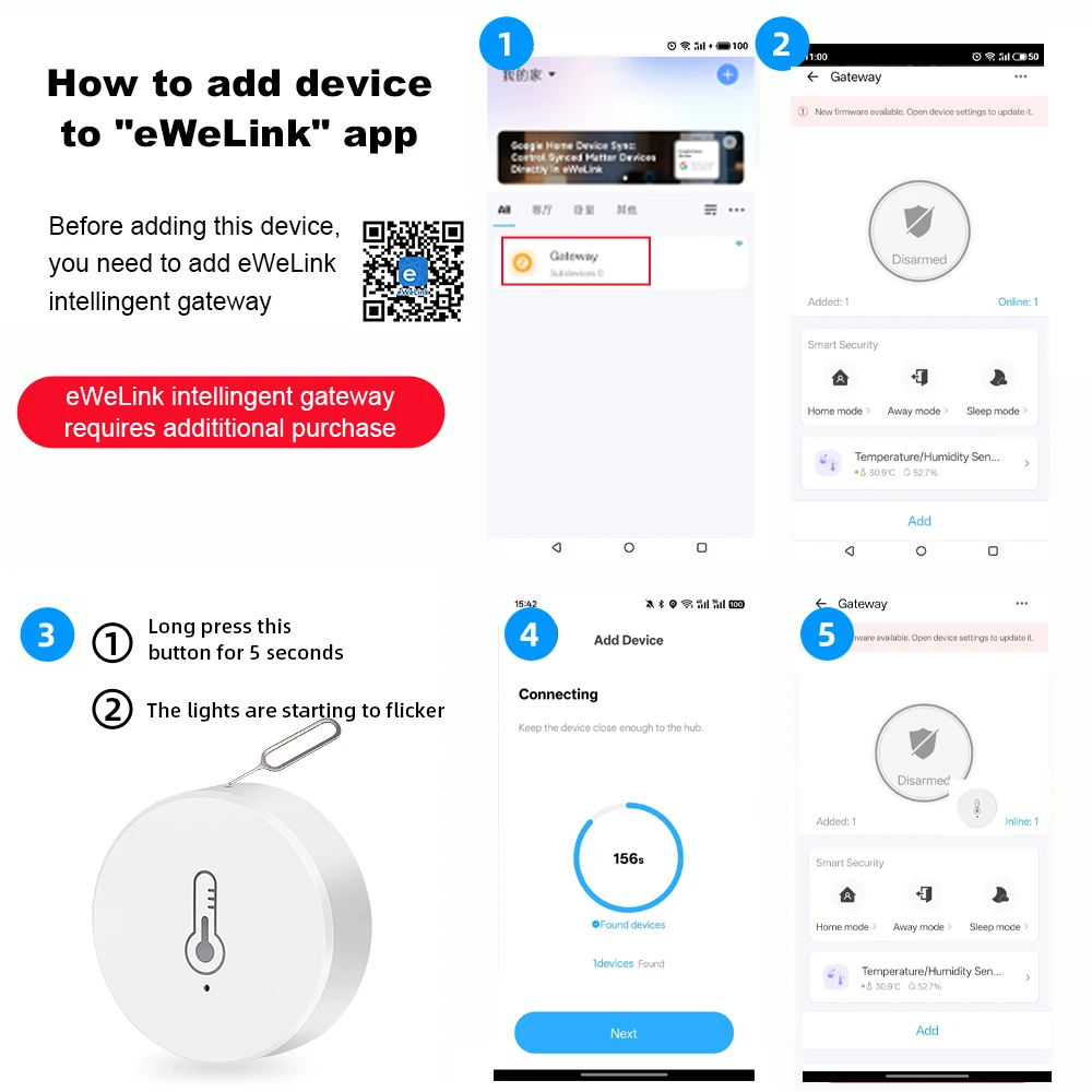 Haozee Ewelink Zigbee 3.0 Temperature And Humidity Sensor Remote Monitor Battery