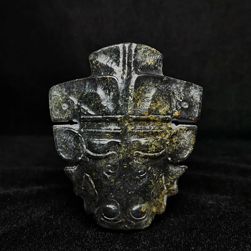 

Художественная коллекция YIZHU Culture, Китай, черный магнит, нефрит, ручная резьба, хуншанская культура, подвеска с головой ox
