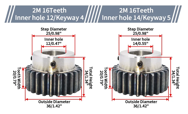 1/2/4PCS Stirnrad Ritzel 2M16T/17T/18T/19T/20T/21T/22T/23T/24T Gerade Zahnräder Mit Schritt Innen Loch 10/12/14/15/18/20mm CNC Getriebe – Detail 9