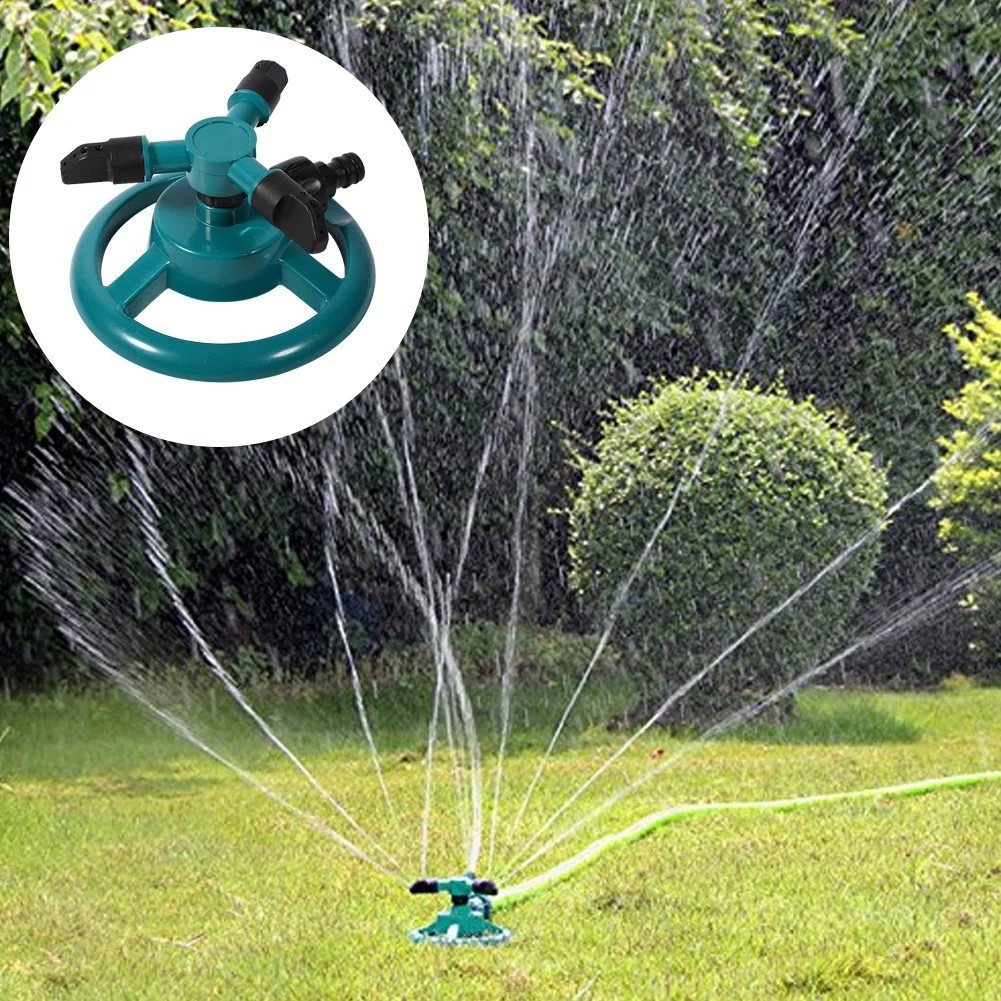 Rotating Irrigation Sprinkler 360&deg; Fully Circle Rotating Watering Sprinkler Irrigation System 3 Nozzle Pipe Hose for Garden