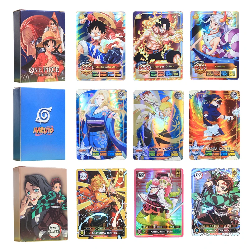 

50/12Pcs Holographic Laser Card English Luffy Zoro One Piece Naruto Dragon Ball Super Demon Slayer Goku Vegeta Toy Children Gift