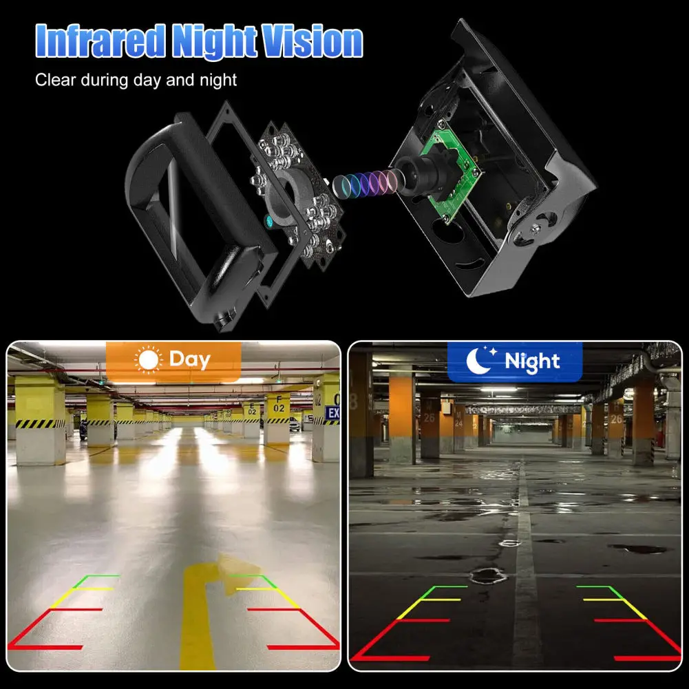 트럭 후방 보기 백업 카메라, 버스 트럭 밴 RV용 범용, 헤비 듀티 18 LED, CCD 고화질 IP68 방수, 12V-24V