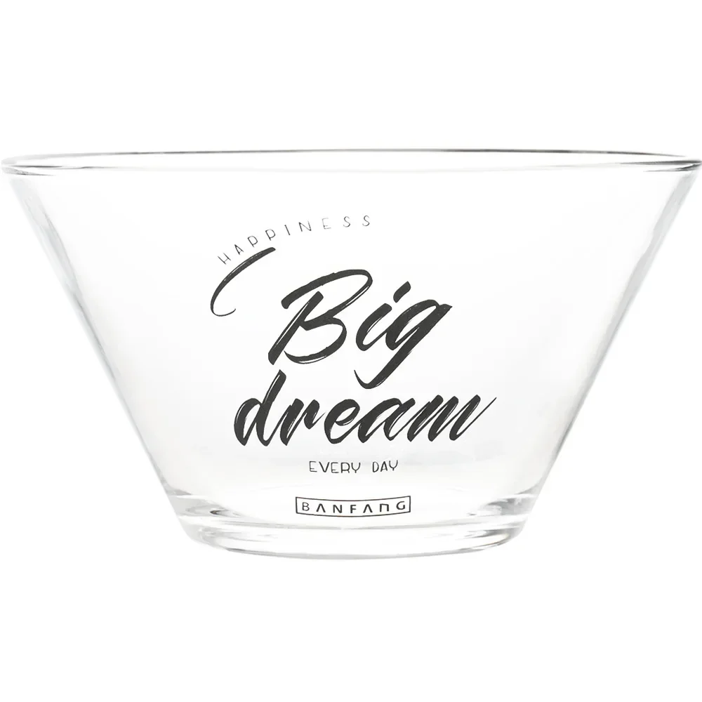 Transparent Glass Salad Bowl English Letter Dinner Plates Soup container Deep Dish Dinnerware Kitchen Accessories For Fruit Soup