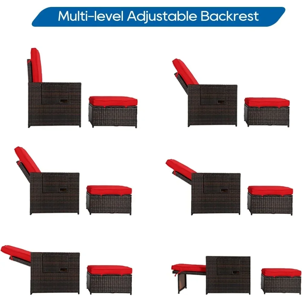 5PCS Outdoor Wicker Chaise Lounge Chair - Rattan Adjustable Reclining Patio Lounge Chair with Ottoman and Coffee Table 2