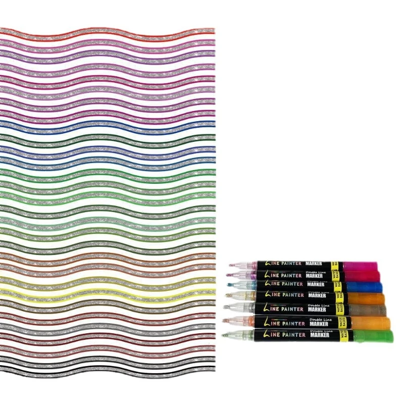 8/12/24/36/48 색상 이중 라인 윤곽선 펜 세트 손으로 그린 ??장식 그림 포스터 디자인을위한 2 색 일치