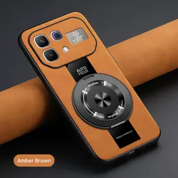 Luxury Magnetic Leather Phone Case with 360 - Degree Rotating Stand and Shockproof Bumper Cover for Infinix Note 60 Pro (Light brown)