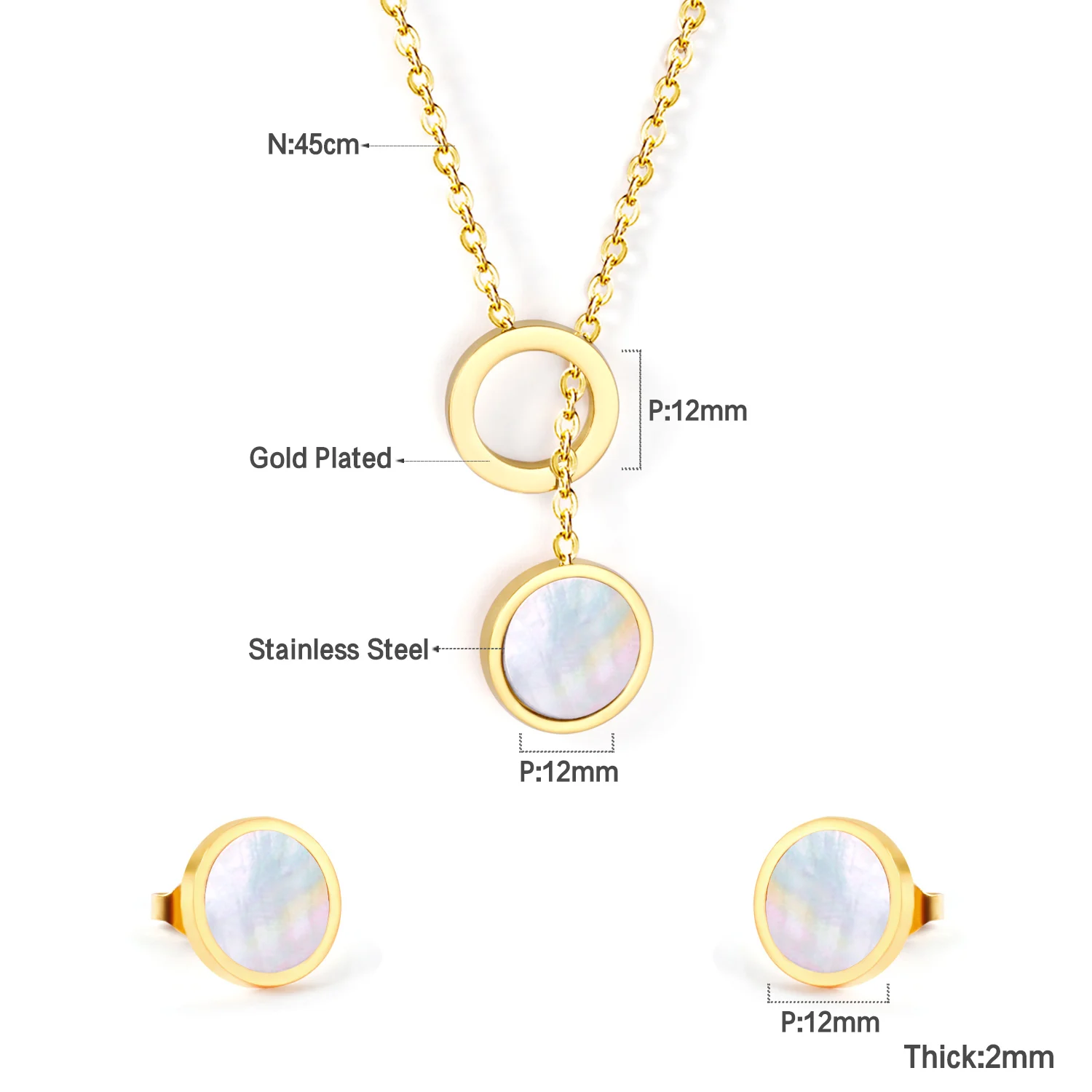 Square Heart Round Geometry Pendant Necklace Sets For Women - Image 4
