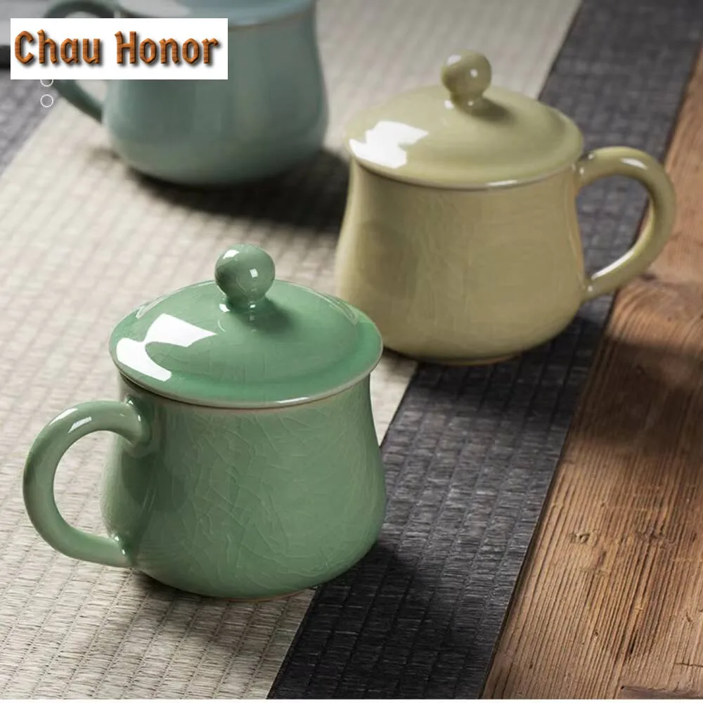 260ML Creative Longquan Celadon Mug Luxury Ceramic Coffee Mug with Lid Tea Brewing Water Jug Personalized Mug Cafes Craft Gifts