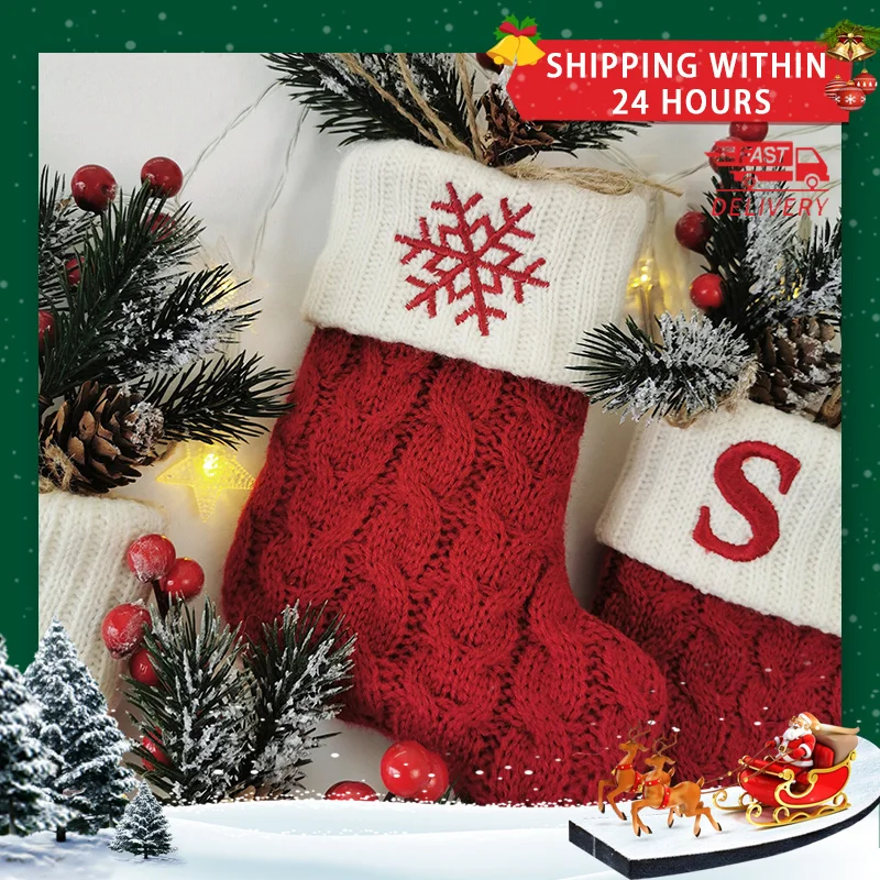 

Рождественский подарок, снежинка, вязаная елка, подвесные украшения для дома, алфавит, рождественские носки, красные чулки, рождественские буквы