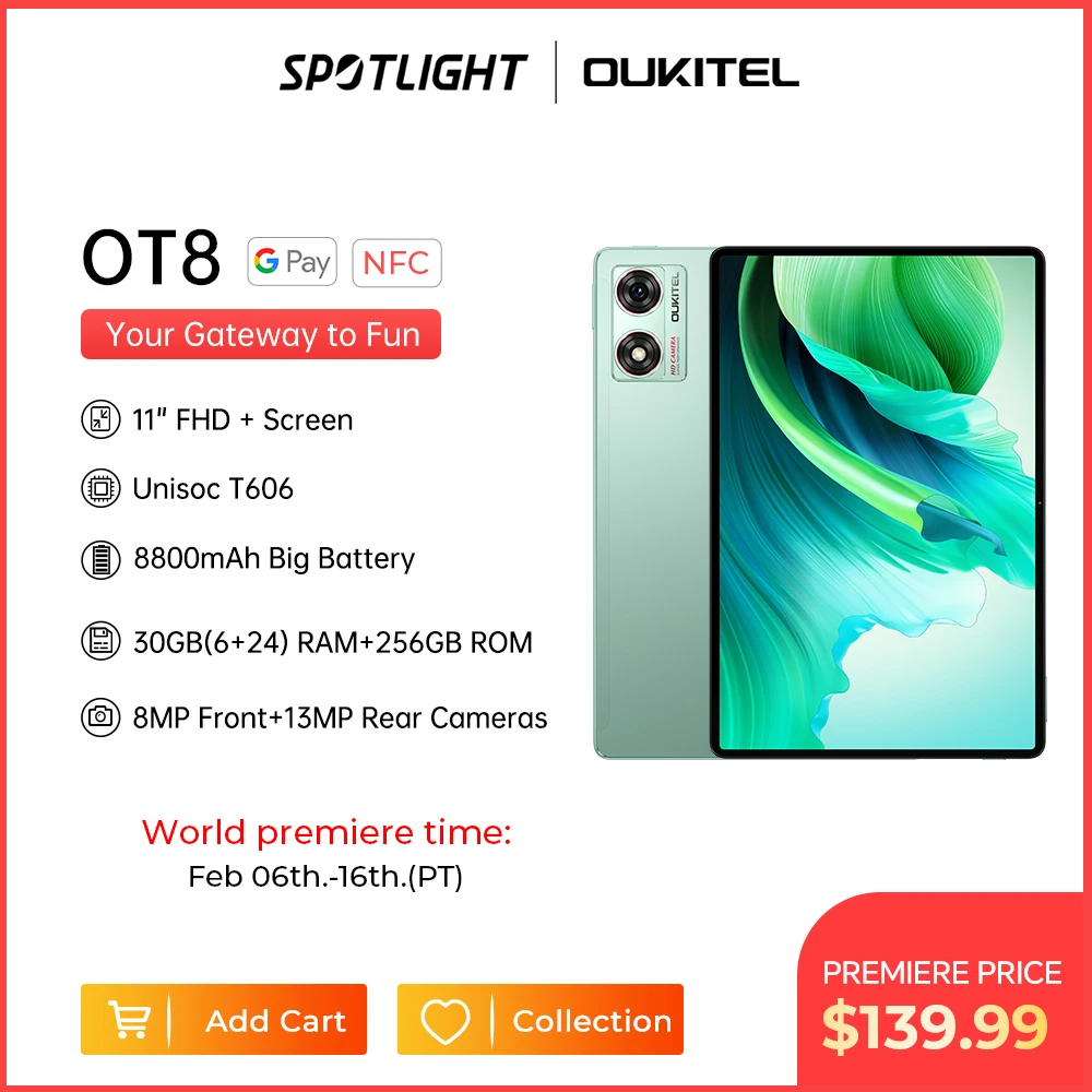 [Prima Mondiale] Oukitel Ot8 4G Tablet 11 "Fhd + 6Gb + 256Gb 8800Mah Android 13 Tablet 13Mp Fotocamera Posteriore Tablet Pad