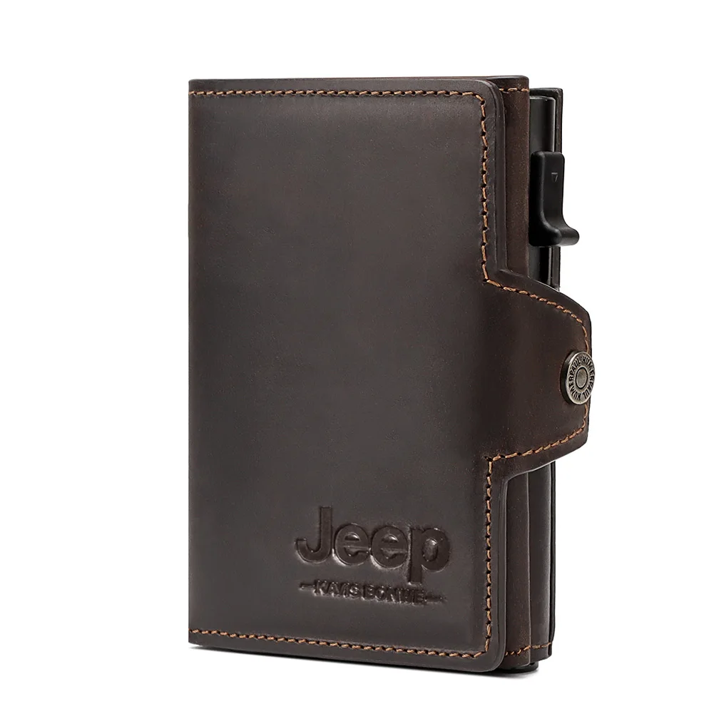 Leather Wallet Men's Short Mini Money Clip RFID Blocking Credit Automatic Card Holder