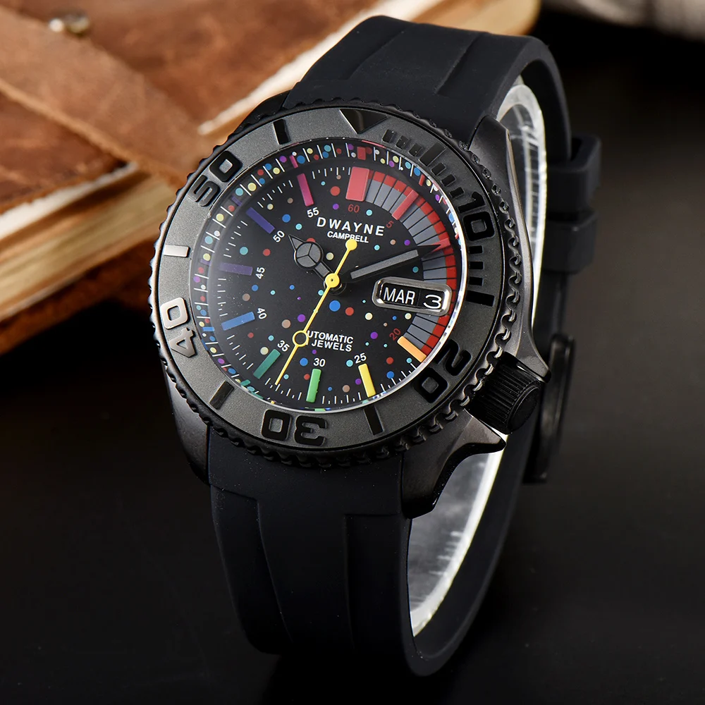 Fashion NH36 Movement 42mm Men's Wristwatches Sapphire Case Automatic Men's Watch Rainbow Dial Rubber Band