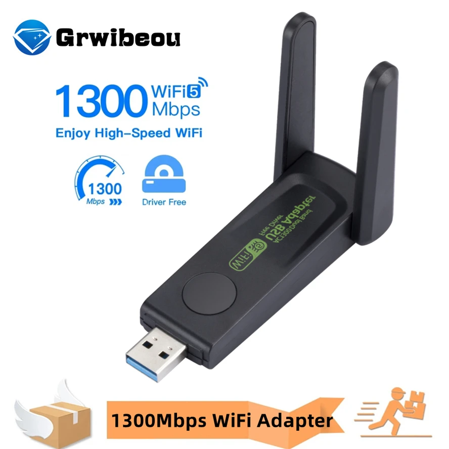 Adaptador Wifi de Banda Dupla sem Fio Usb 1300mbps 2.4g 5ghz Usb 3.0 Rede 802.11ac com Antena Desktop Laptop