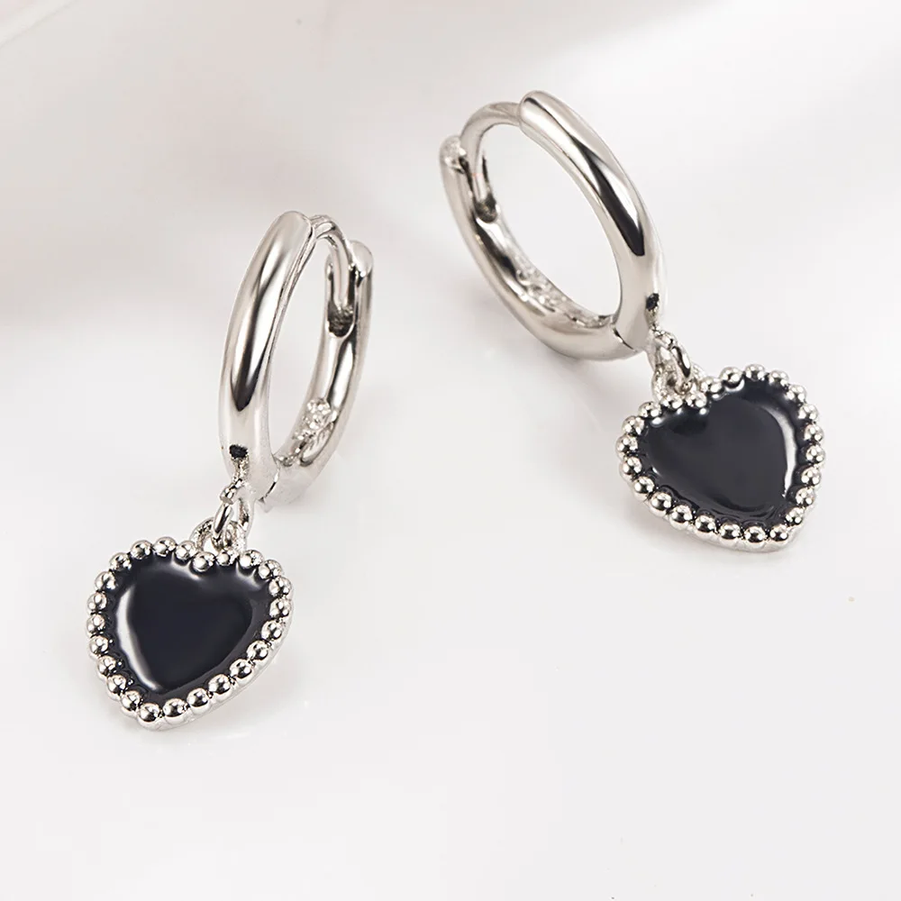 Luxury 925 Sterling Silver Black Heart Earrings For Women