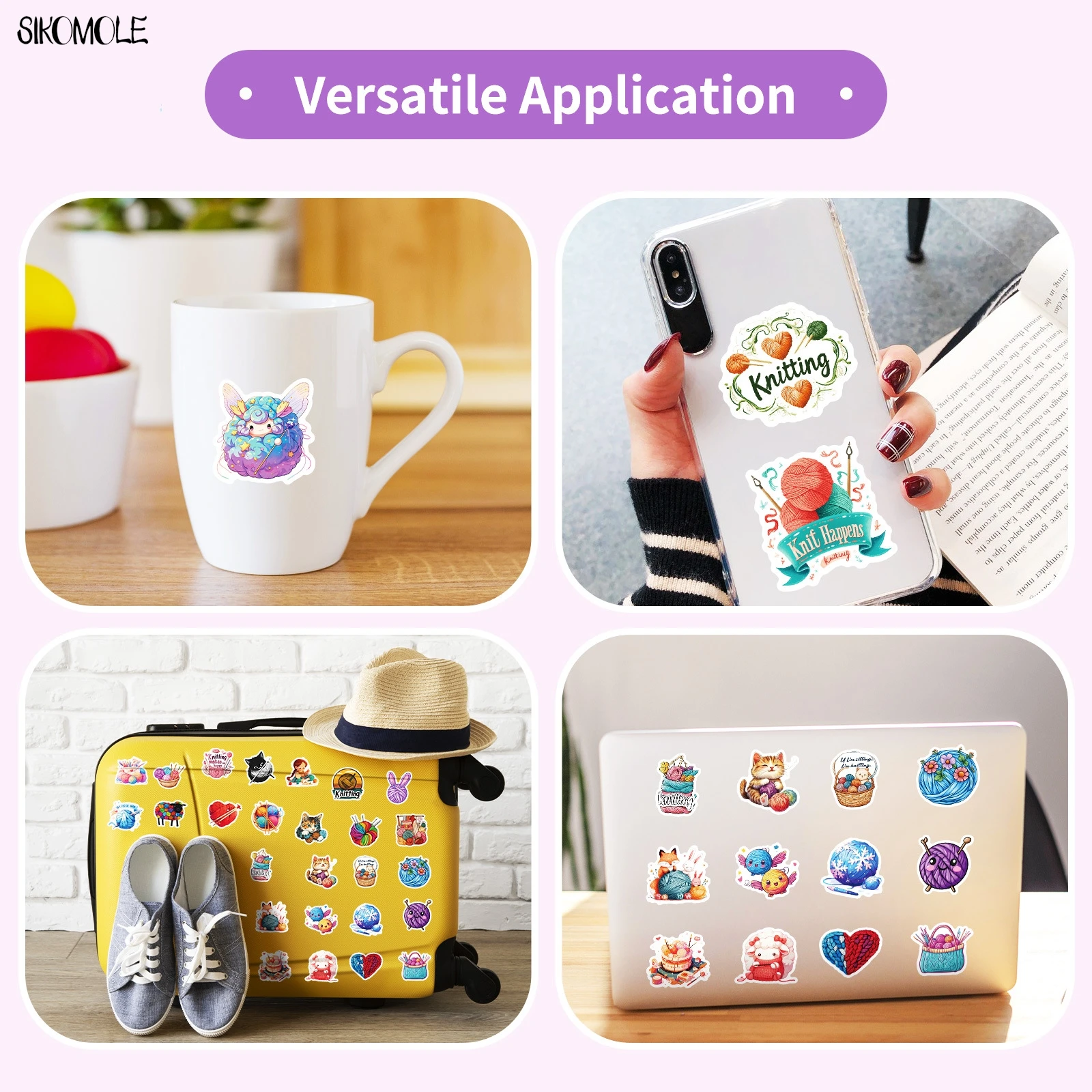 10/30/50PCS süße Cartoon stricken Aufkleber Kawaii stricken Wollgarn ästhetische DIY Kind Reise Gepäck Aufkleber Graffiti Aufkleber Pack – Detail 6