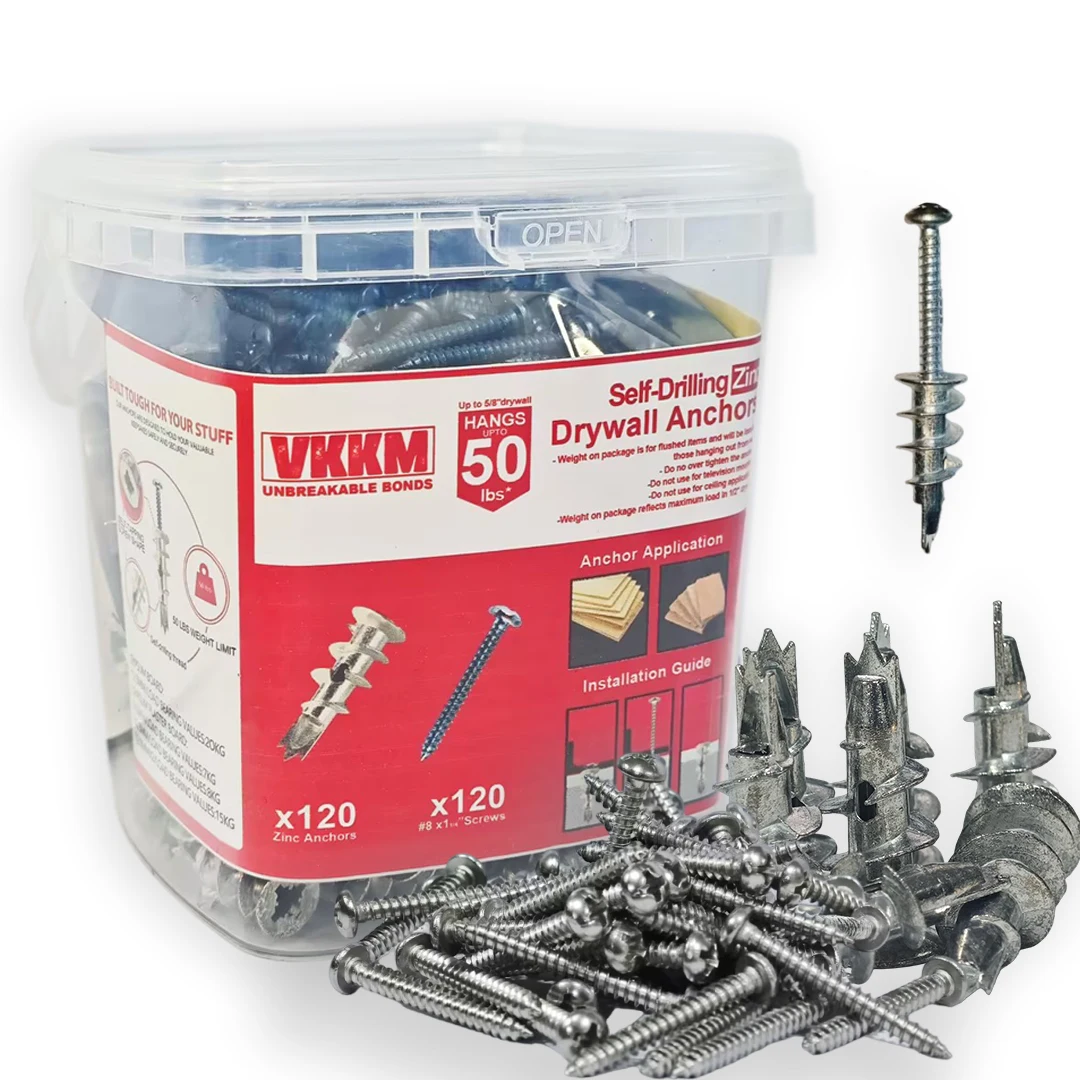 VKKM Self-Drilling Zinc Drywall Anchors with Screws 30-240Piece Set Holds Up to 50 lbs Ideal for Strong Mounting in Drywall