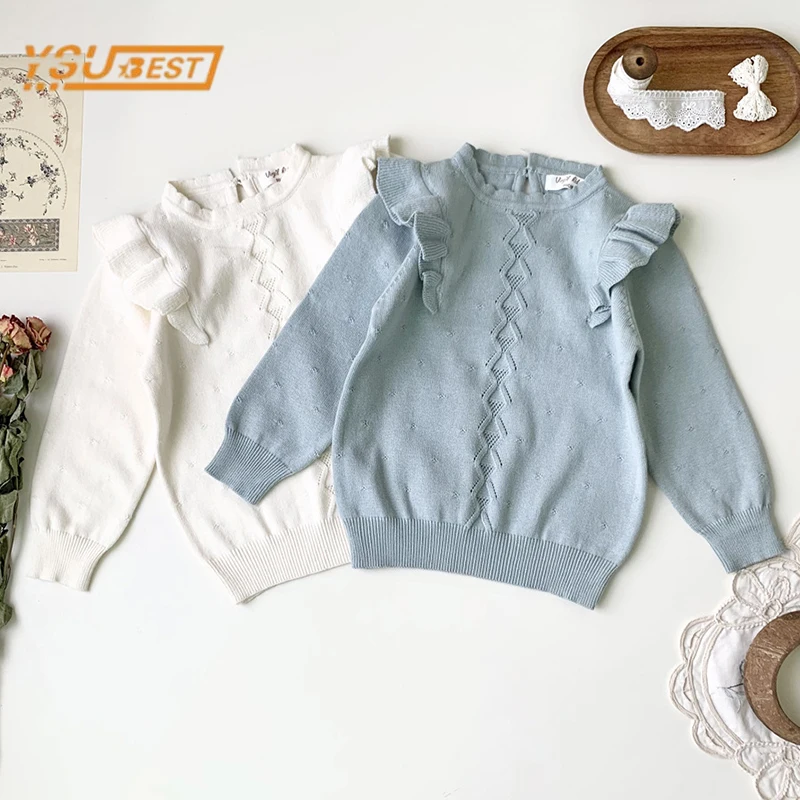 

Autumn Winter New Kids Baby Girls Long Sleeve Cute Lace Pullover Sweaters Sweet Baby Girls Knit Children's Sweaters