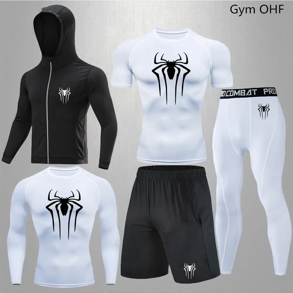 Spider Men'S Fitness High Quality Gym Running Sports Suit MMA Rashguard Compression Breathable Tights Shorts Sets Men Boxing 6