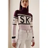 Turtleneck High Street Knitted Sweaters Letter Printed Elegant Slim Pullovers Patchwork Harajuku Thick Jumpers Women's Sweaters 3