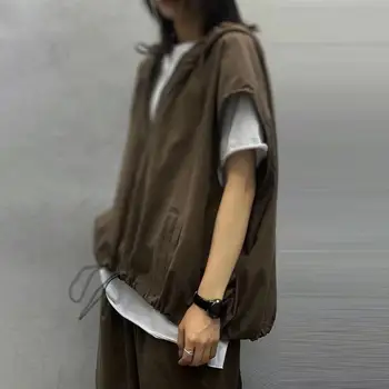 남성용 스포츠 조끼, 후드 조끼 재킷, 오버사이즈 지퍼 플래킷, 경량 여름 조끼 코트, 홉 스타일