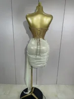 STOCK Luxury Shining Pearls Sexy Asymmetrical Skirt 2 PCS Set 2025 Women Evening Birthday Party Stage Dancer Performance Costume - Image 3