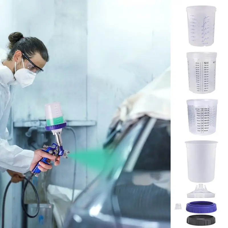 Efficient Car Spray Paint Mixing Cups With Clear Scale 10pcs Paint Measuring Cups With Lids Vehicle Coating Spray Cup