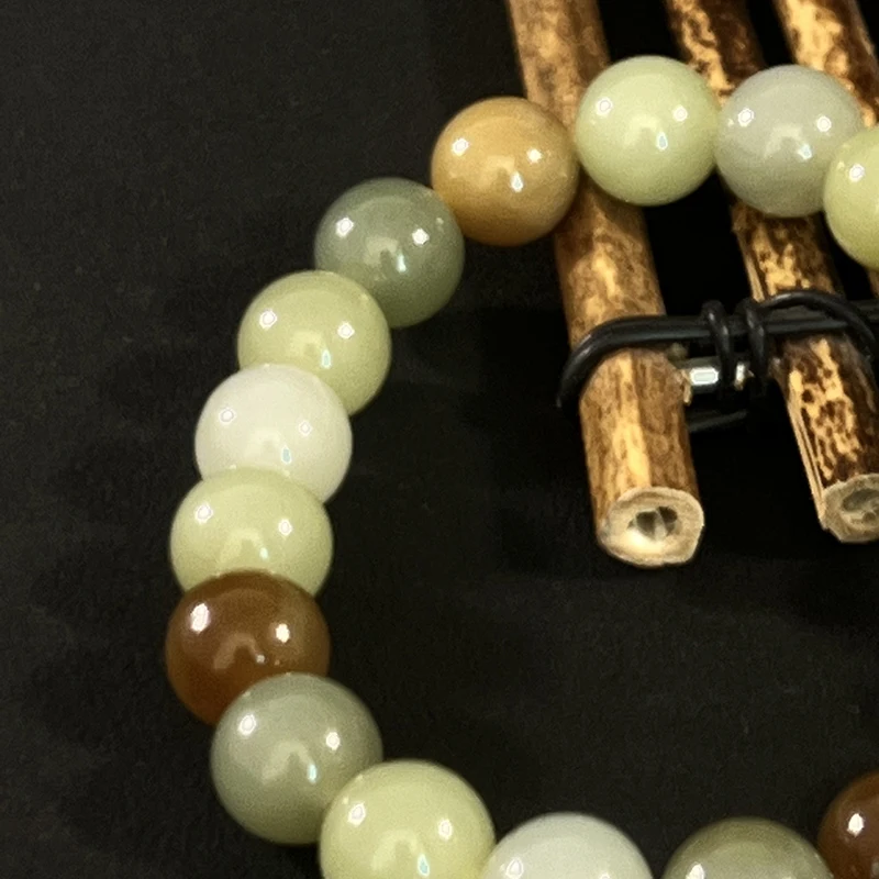 10mm Genuine Natural Multi-treasure Gradient Hetian Jade Bead Bracelet High Quality Men's Women's Bracelet High Jewelry Gift Box