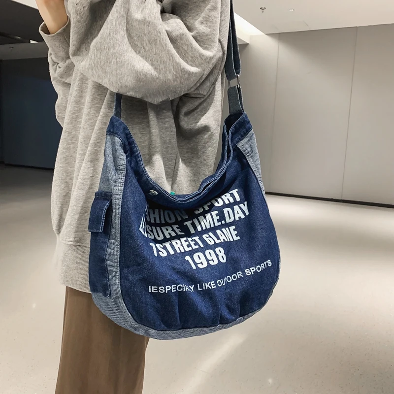 Letter Print Denim Shoulder Bags For Women New Shopper Bag