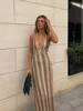 Sexy Printed Colorful Deep V-neck Crochet Maxi Dress Women Chic Sleeveless Backless Sling Slim Vestido 2025 Lady Vacation Robes 1