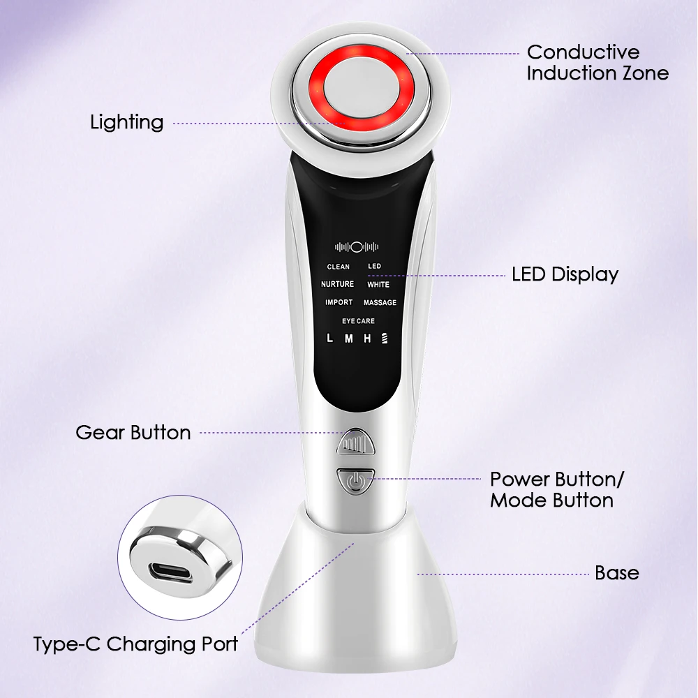 7 in 1 Facial Massager EMS Face Lifting Device with Vibration Hot Compress Skin Rejuvenation Face Firming Deep Cleansing Beauty