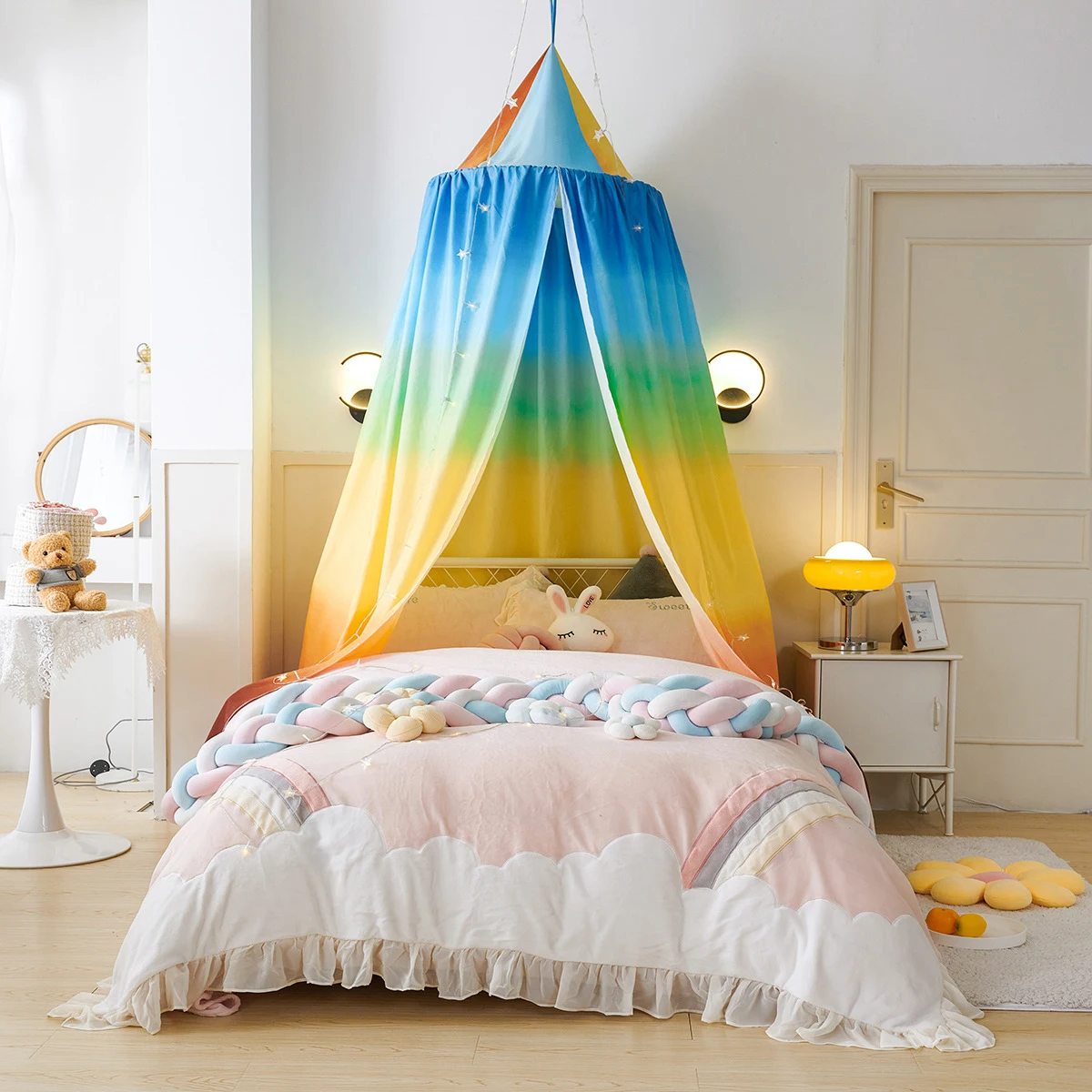 

Printed Dome Bed Curtains Children's Indoor Bed Curtains Crib Head Blackout Mosquito Nets Ceiling Bed Tents Free Installation