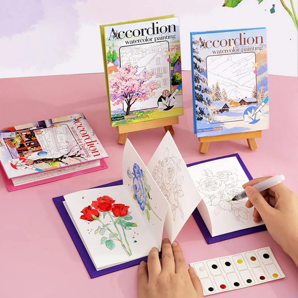 Exquisite Folding Watercolor and Graffiti Art Coloring Book Set