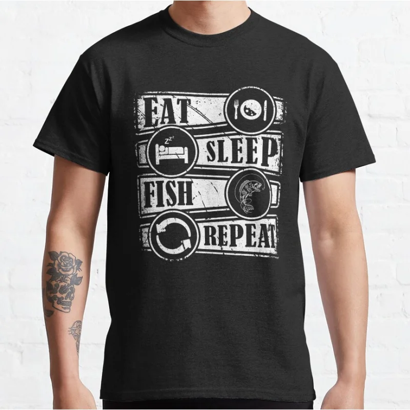 Essen. Schlafen. Fisch. Lustige Geschenke fror Vatertag Humor Sport Angelliebhaber Grafik-T-Shirts für Fischer große Erwachsenenoberteile