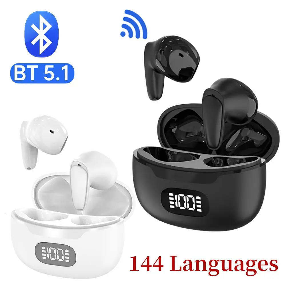 144 Languages Real Time Translator Earbuds Wireless Bluetooth-Compatible 5.1 Two-Way Translator Headset IPX6 Waterproof