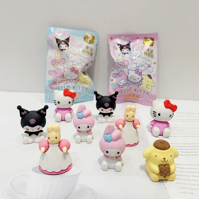 32Pcs/Set Sanrio Hello Kitty Kuromi Melody Cinnamoroll Diy Kawaii Pencil Eraser Action Figure Student Articles Stationery Kid 4