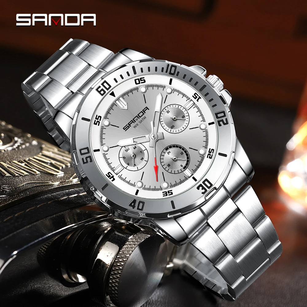 SANDA 2025 New Men's Electronic Watch Large Dial Multifunctional