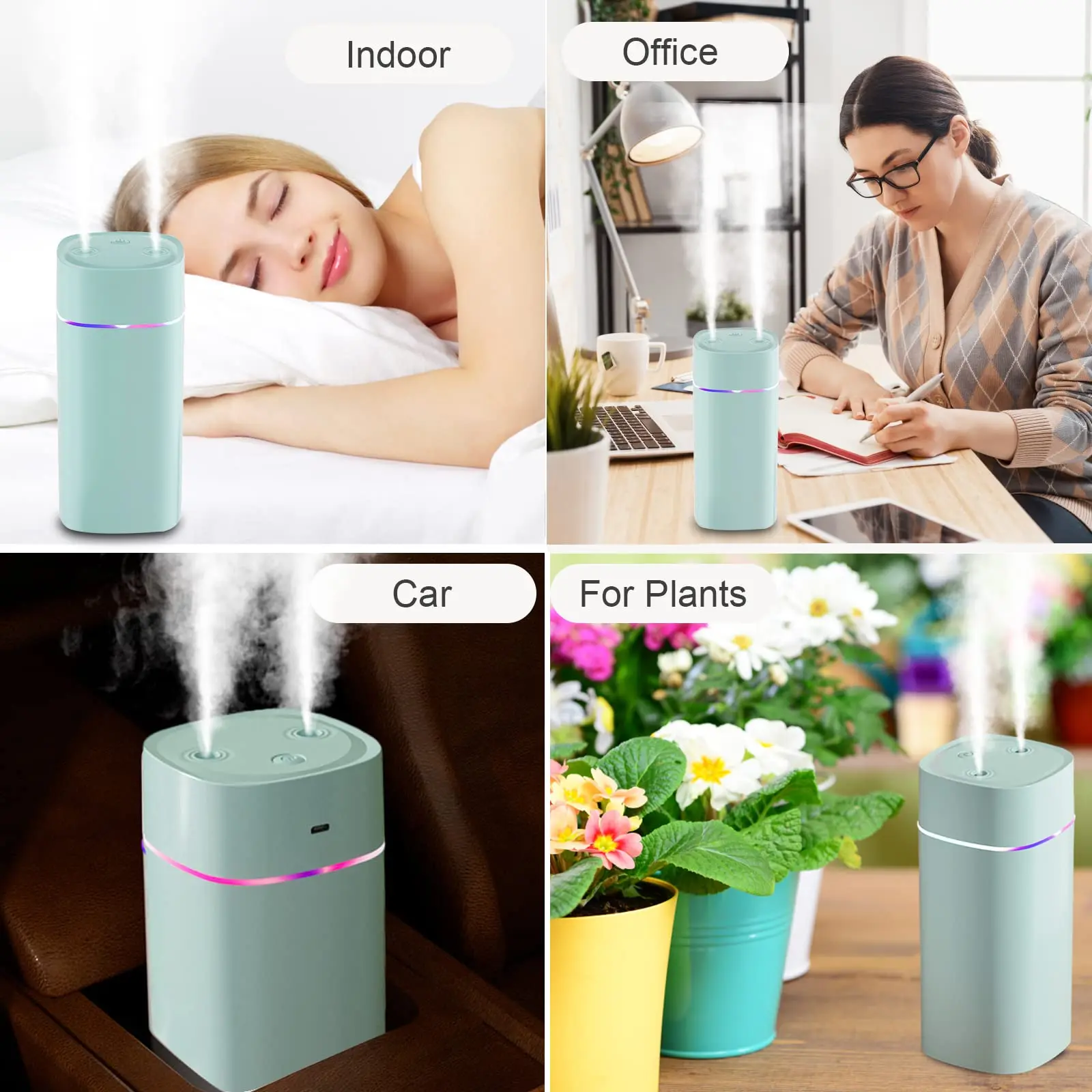 USB Double Spray Humidifier Small Household Mute Large Fog Volume Desktop Car Carrying 600ml Mini Humidifier for Bedroom