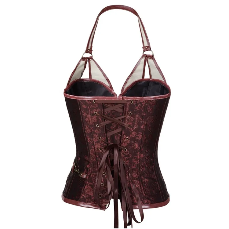 Women Gothic Steampunk Pirate Corset Costume Goth Punk Corselet Shapewear Lace Up Pu Leather Bustier Top Skirt Set