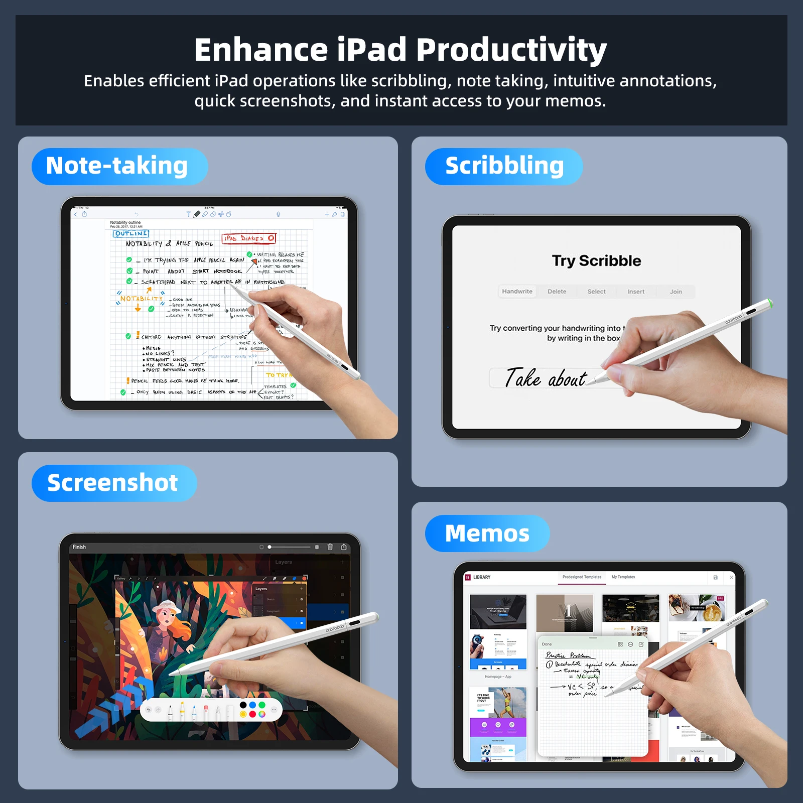 GOOJODOQ GD14 Stylus Pen For Apple Pencil 2 iPad Pencil with IPad Find My for iPad Air6/5/ 4 iPad Pro 11 2018-2024 pro 13 6