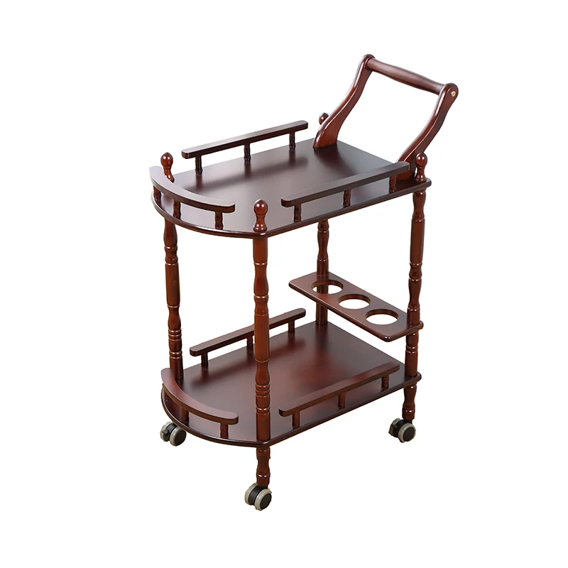 solid wood removable tea trolley side a few storage rack net red living room retro furniture simple glass dining cart Hotel Trolley Solid Wood Coffee Multipurpose Shelf Display Rack Household Double-Layer Movable Tea Tables Dining Car
