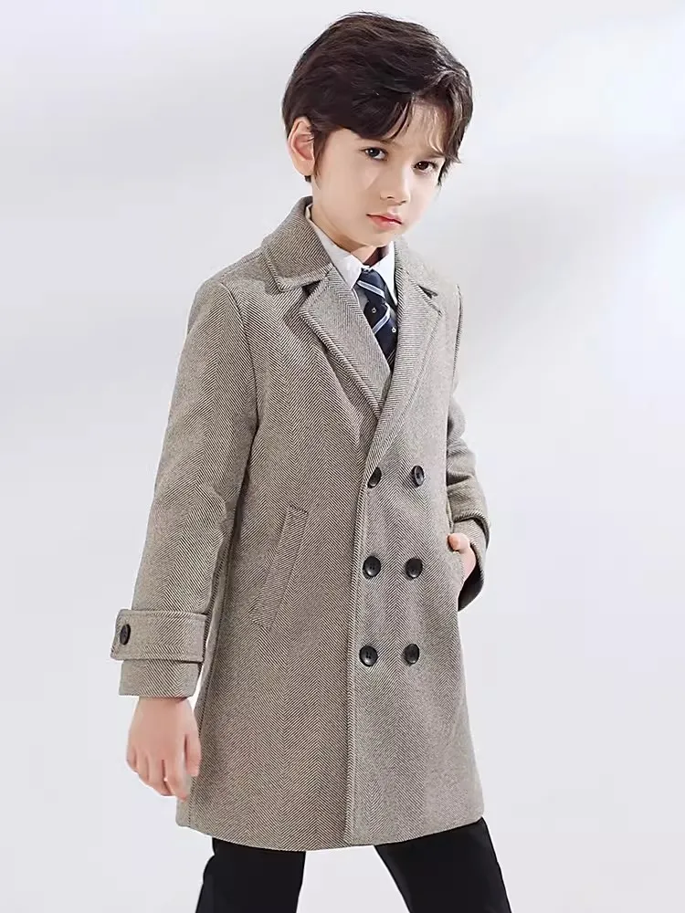 Boys Girls Winter Thick Warm Wool Coat Children Windproof Outdoor Long Jacket Kids Formal Birthday Party Photography Woolen Coat girls winter coat