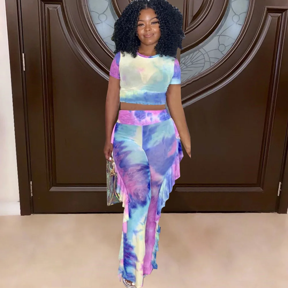 M-6118 European and American Tie Dyed Printed Mushroom Edge Sexy Nightclub Dress