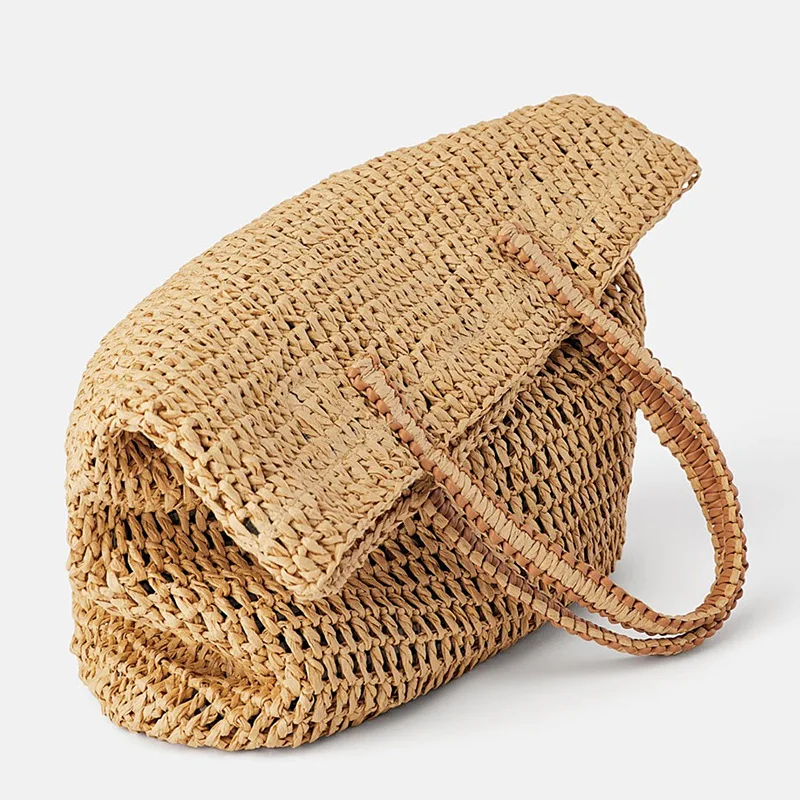 

Large Paper Rope Straw Bag Handmade Crochet Handbags Bohemian Woven Travel Beach Bags for Women Shoulder Bag Hollow Shopper Tote